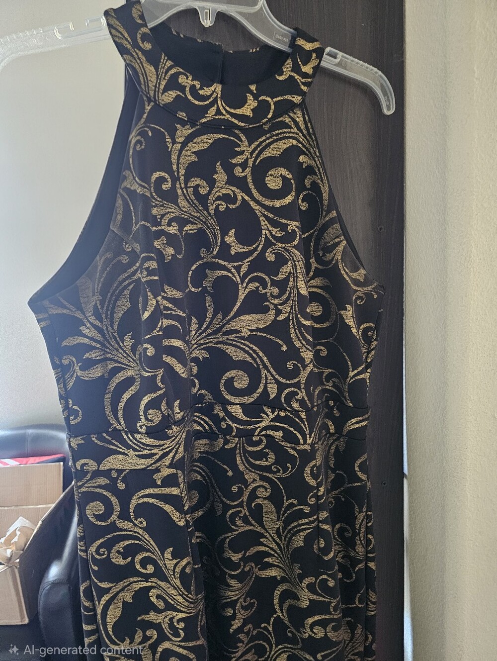 Enfocus Studio Black and Gold Halter Formal Dress